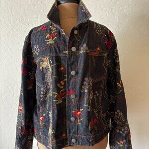 Chico's Embroidered Jean Jacket.  Size 2. Light Black/Gray Denim.